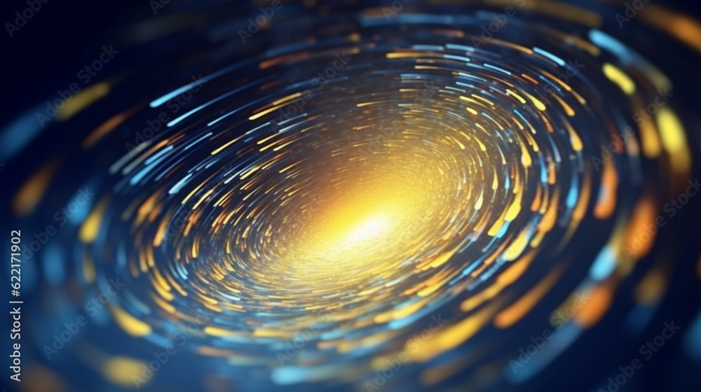 3d abstract blue and yellow particles vortex design digital light glow ...