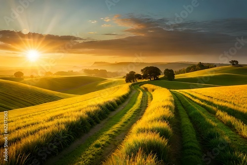 sunset in the field generated ai © kashif 2158