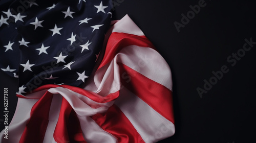 Closeup of ruffled American flag. Generative Ai.