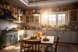 Modern and simple kitchen interior, suitable for catalog cover photos in magazines or advertisements. Generative AI