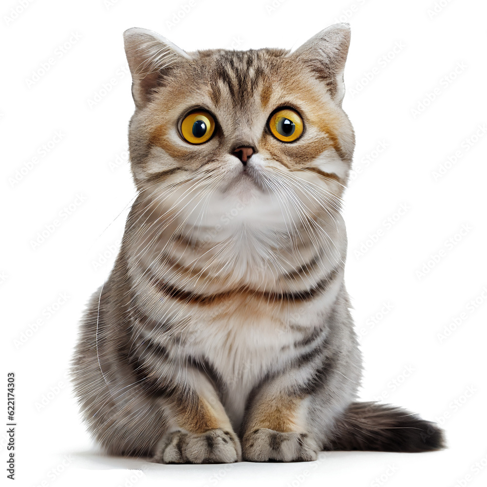 Cute big-eyed tabby cat on transparent background