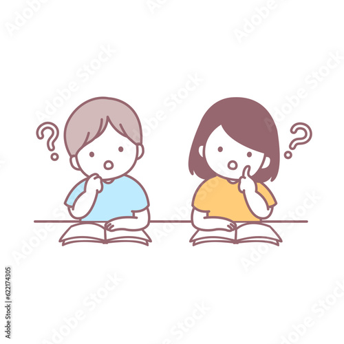 授業で考えている男の子と女の子