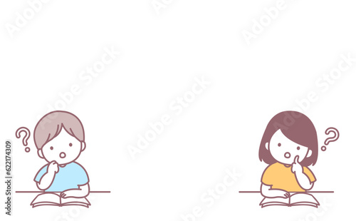 授業で考えている男の子と女の子