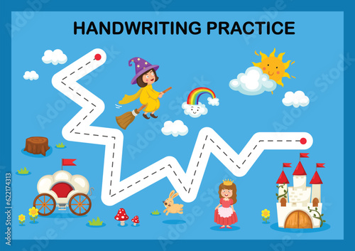 Handwriting practice sheet illustration vector