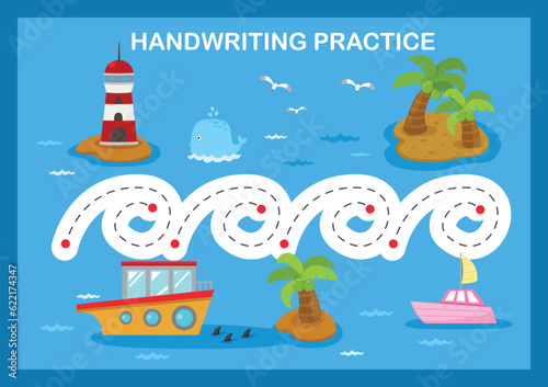 Handwriting practice sheet illustration vector
