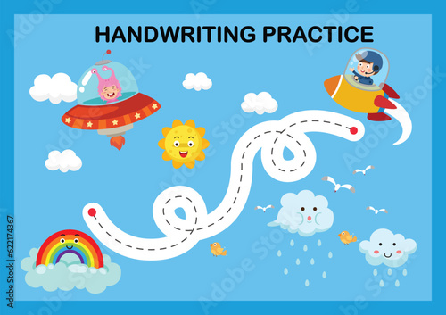 Handwriting practice sheet illustration vector