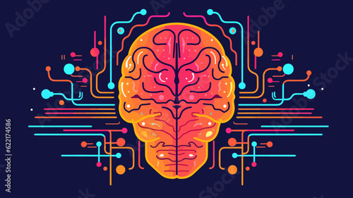 Brain with circuit board texture. Digital concept. Vector illustration.