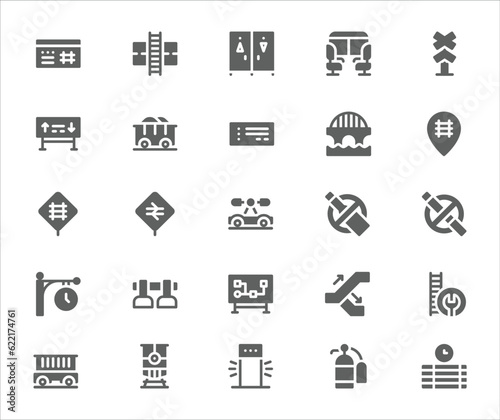 Railway Elements , Thin Line and Pixel Perfect Icons. Train icons set. Railway, thin line design. Railways, linear symbols collection. Cargo train, isolated vector illustration. The vehicle train.