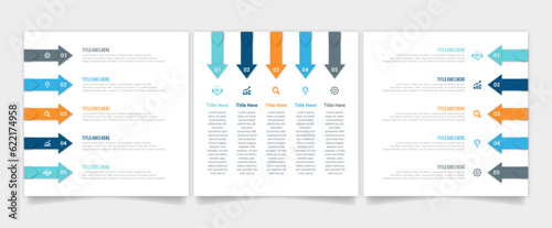 Set of  3 Simple and Clean Presentation Business Infographic Design Template with 5 Bar of Options