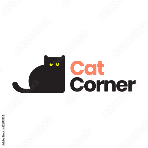 cat corner pets black cute flat mascot cute kitten logo icon vector illustration