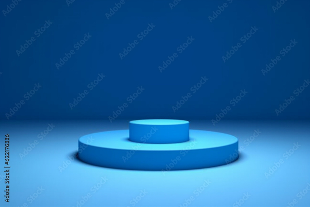 3D Blue Stands On Blue Background, Product Stand, Blank Scene 3D Blue Stands On Blue Background, Product Stand, Blank Scene