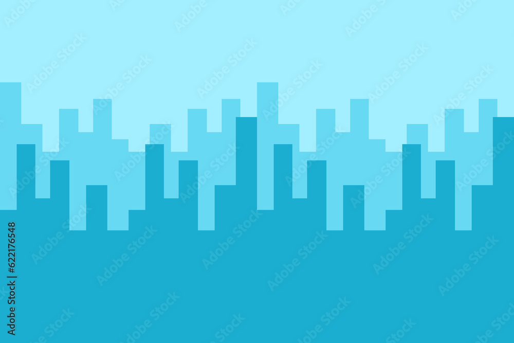 The background of multi storey buildings in a simple cubic style. Abstract silhouette of a big city in a blue monochrome palette.