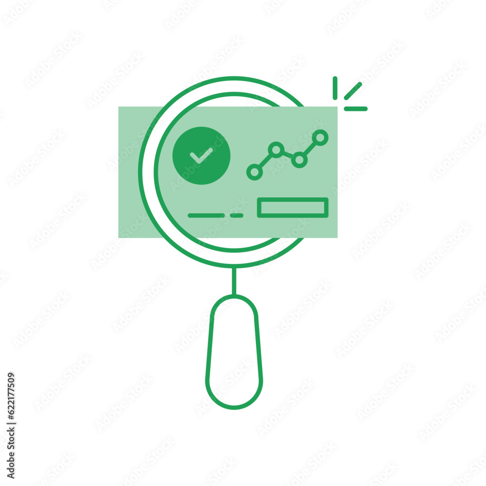 green assessment icon with magnifier and document. flat outline trend simple magnifying glass with doc logotype graphic web design isolated on white. concept of job exam form or financial management green assessment icon with magnifier and document. flat outline trend simple magnifying glass with doc logotype graphic web design isolated on white. concept of job exam form or financial management