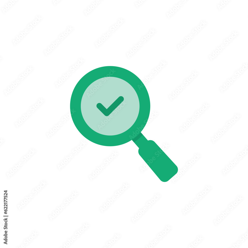 green cartoon abstract magnifier with checkmark. concept of analysis tool and approve or accept sign. flat minimal trend modern simple loupe logotype design web element isolated on white green cartoon abstract magnifier with checkmark. concept of analysis tool and approve or accept sign. flat minimal trend modern simple loupe logotype design web element isolated on white