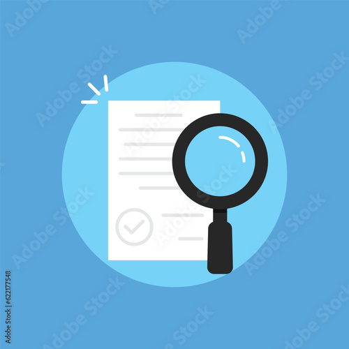 audit control like risk research symbol. concept of fraud quest by auditor and contract review by consultant. simple cartoon trend modern assess logotype graphic art design element isolated on blue