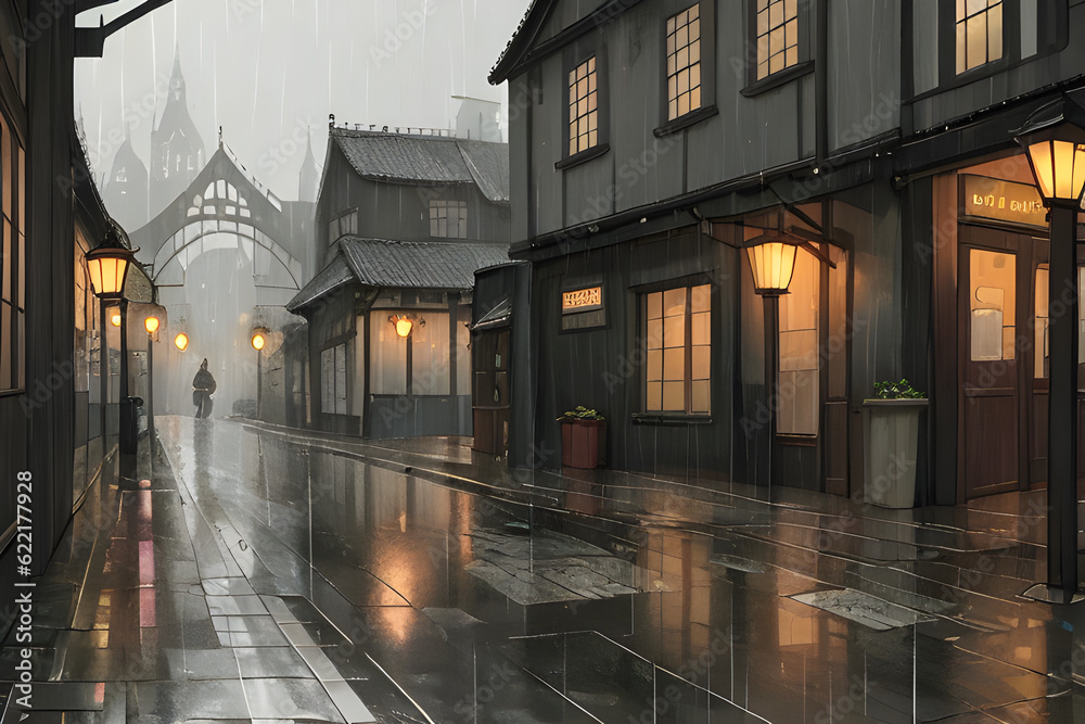 rainy old town,
Generative AI