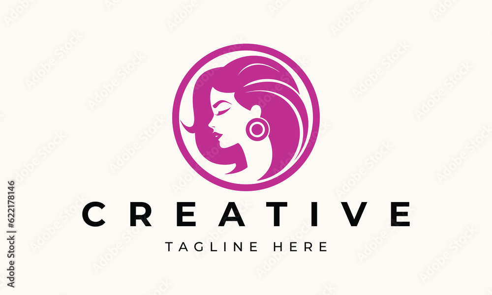 Illustration of women's hairstyle icon, logo with women's face. Vector beauty concept. Illustration of women's hairstyle icon, logo with women's face. Vector beauty concept.