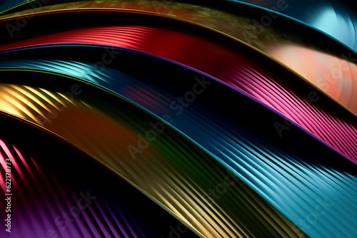 Concept of colorful metallic coatings on sheet metal parts against black background. photo