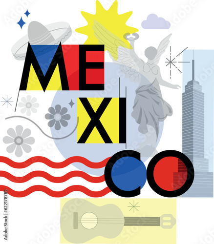 Mexico City culture travel set, famous architectures and specialties in flat design. Business Mexican tourism concept clipart. Image for presentation, banner, website, advert, flyer, roadmap, icons