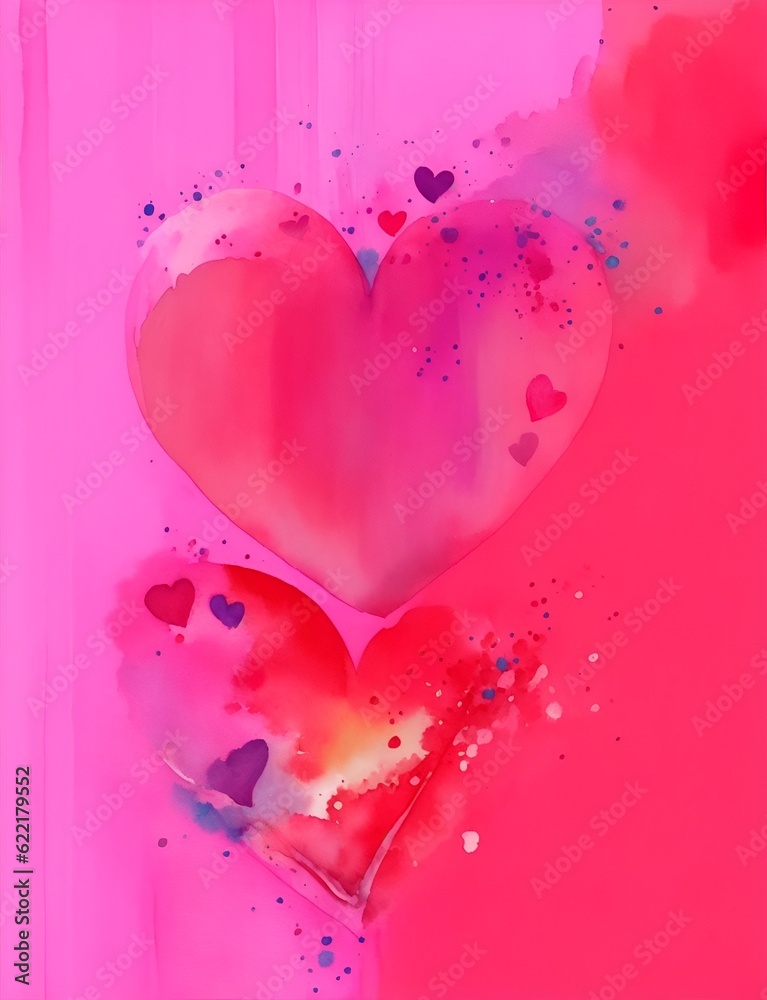 abstract watercolor pink heart with water drops