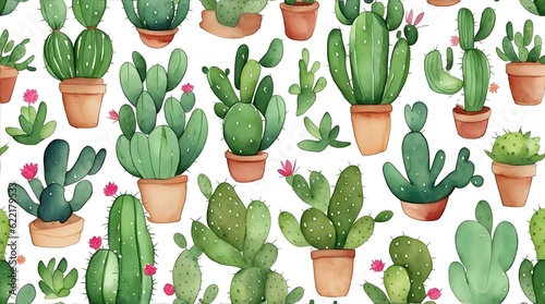 watercolor set of cactus plants in white background  