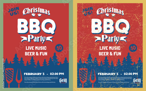 Vintage Distressed Christmas BBQ Party Invitation Flyer Poster