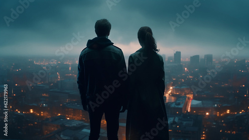 A Man and a Woman Viewing a City From a High Vantage Point Generative AI