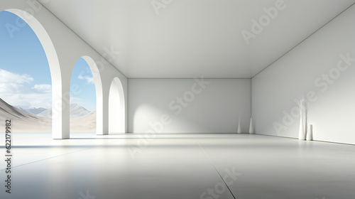 ミニマリストの白い空間の部屋