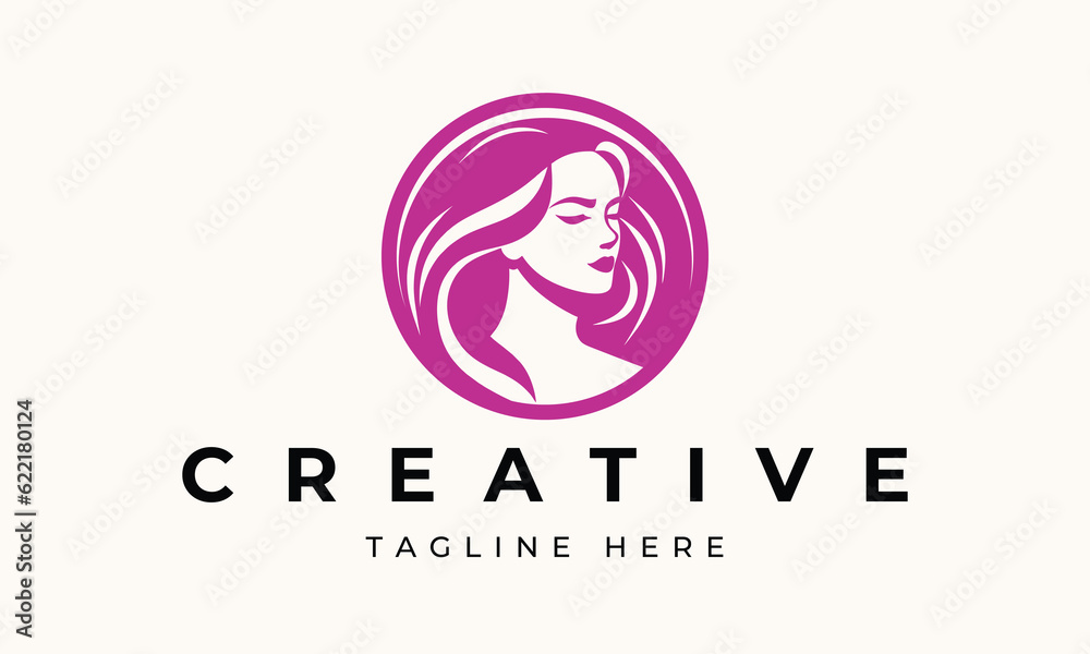 Illustration of women's hairstyle icon, logo with women's face. Vector beauty concept. Illustration of women's hairstyle icon, logo with women's face. Vector beauty concept.