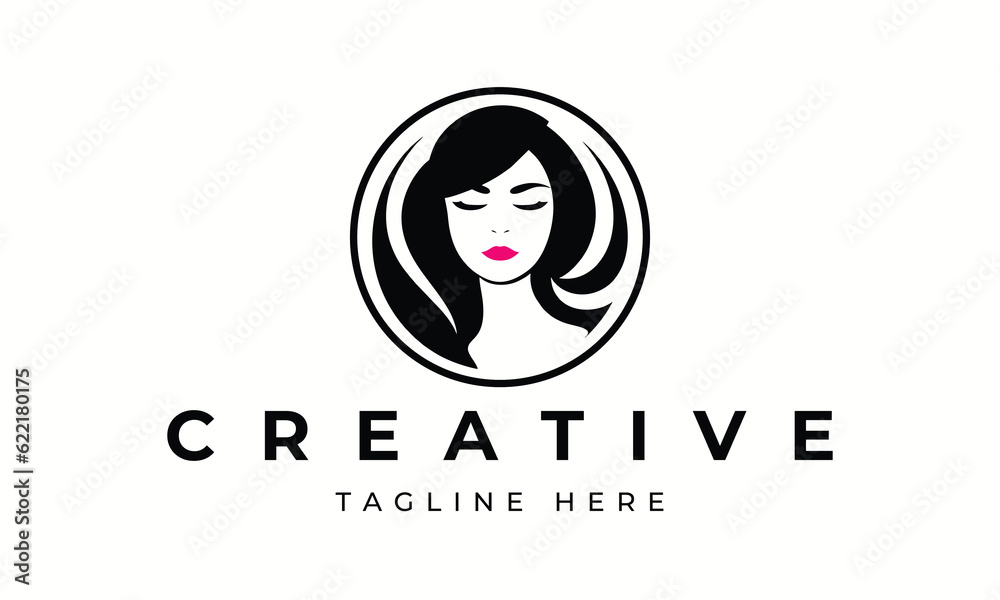 Illustration of women's hairstyle icon, logo with women's face. Vector beauty concept. Illustration of women's hairstyle icon, logo with women's face. Vector beauty concept.
