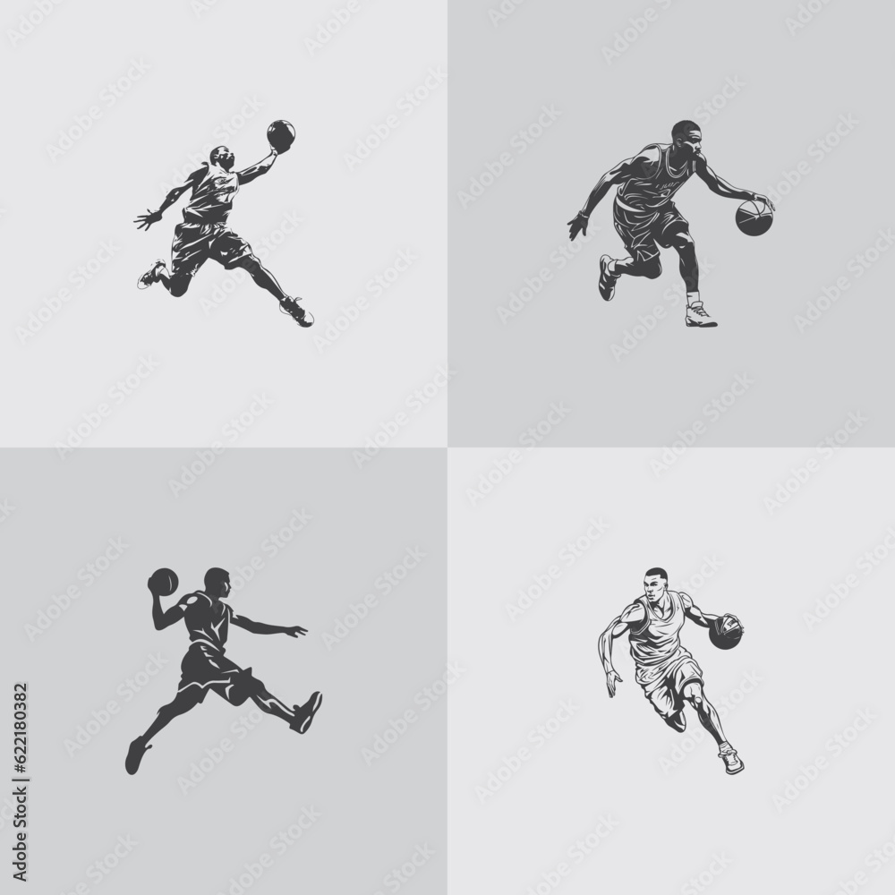 basketball player silhouette NBA sports game vector set design basketball player silhouette NBA sports game vector set design