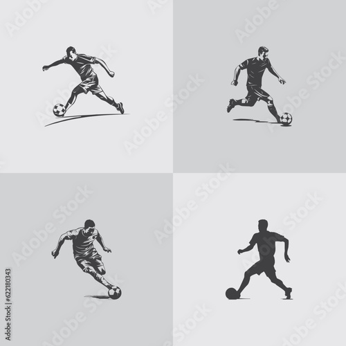 football player silhouette soccer sports game vector set design