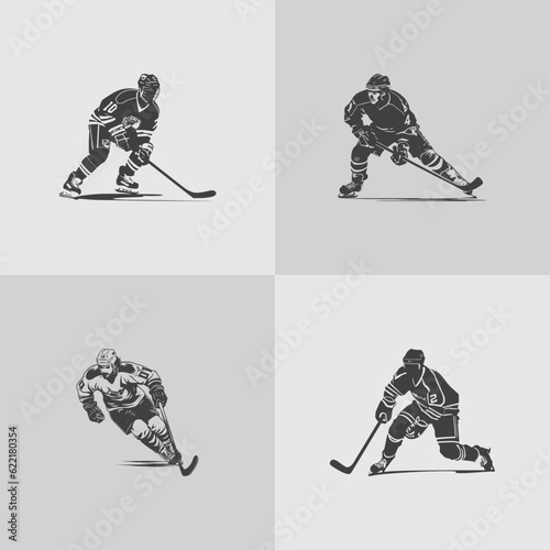 hockey player silhouette NHL sports game vector set design