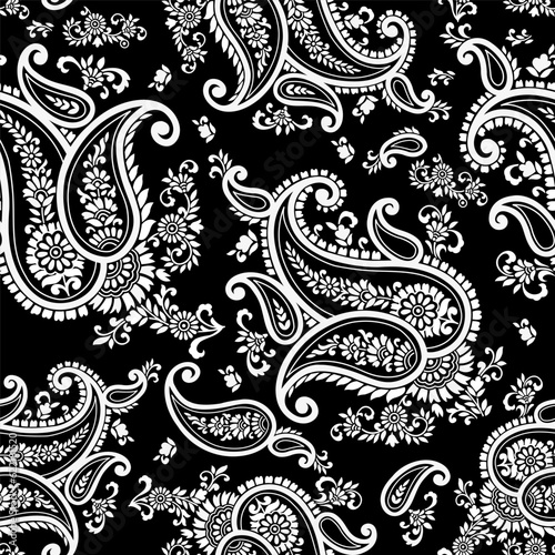 Seamless Asian black and white paisley pattern design