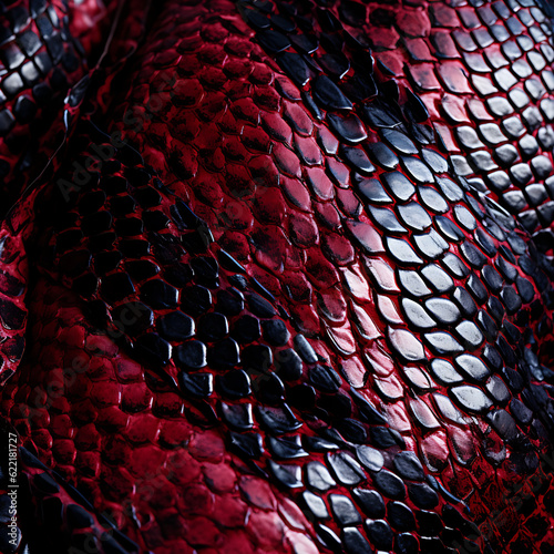 Snake skin incorporating bold colors like deep reds  blacks