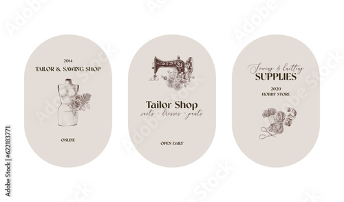Trendy set of labels for sewing atelier