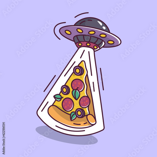 pizza flying saucer ufo cartoon style