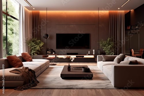 Luxury Living Room with Sophisticated Interior design. Details of sofa, textured walls and high end details © aboutmomentsimages