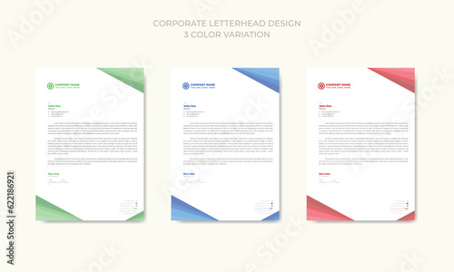 Professional corporate business letterhead template design with 3 color variation bundle