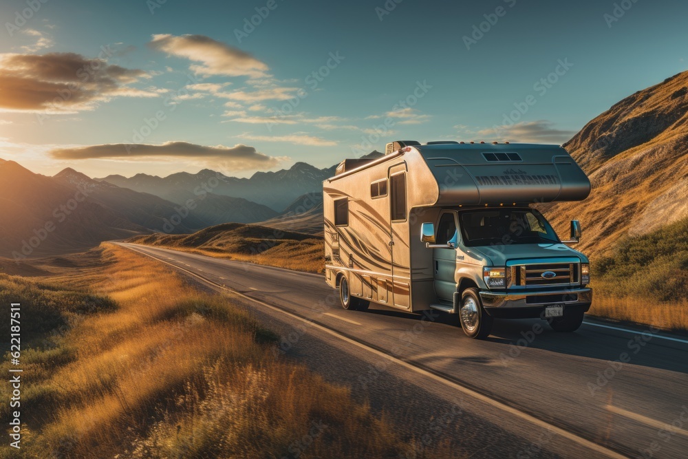RV Camper On Highway, Generative AI