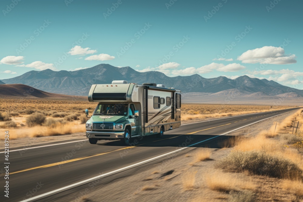 RV Camper On Highway, Generative AI RV Camper On Highway, Generative AI