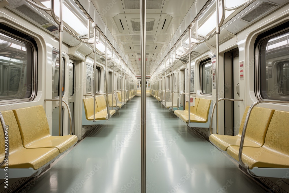 Obraz premium Subway Car Empty Interior, Generative AI