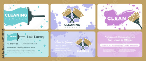 Business card design set for cleaning service