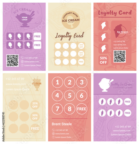 Loyalty card design set for ice cream store offer