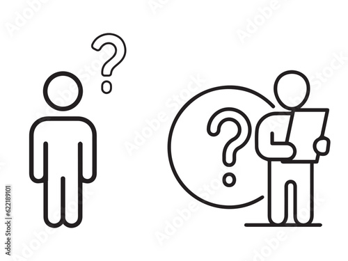 What, Question Mark Icon and Person with Question Mark Icon, Manager with What sign and Manager Confused with List and Document in hand Confusion. Confused icon and Confused person icon manager office