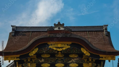 Nijo Castle Nijojo main entrance gold gate door tori of the palace Cloudy day timelapse moving zoom in photo