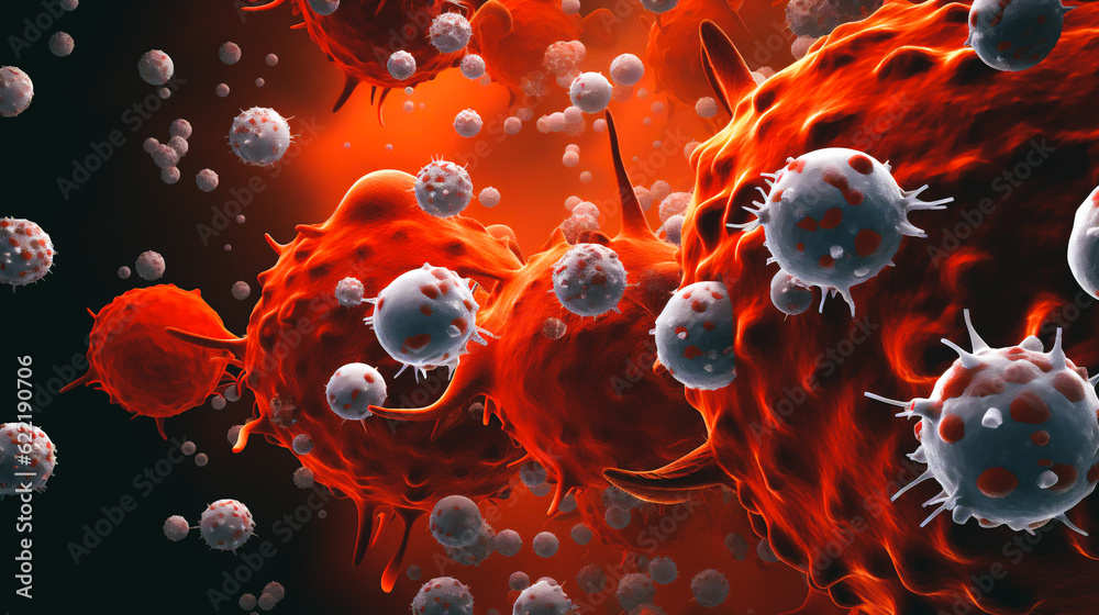 The vibrant image showcases a microscopic view of tumor cells in an ...