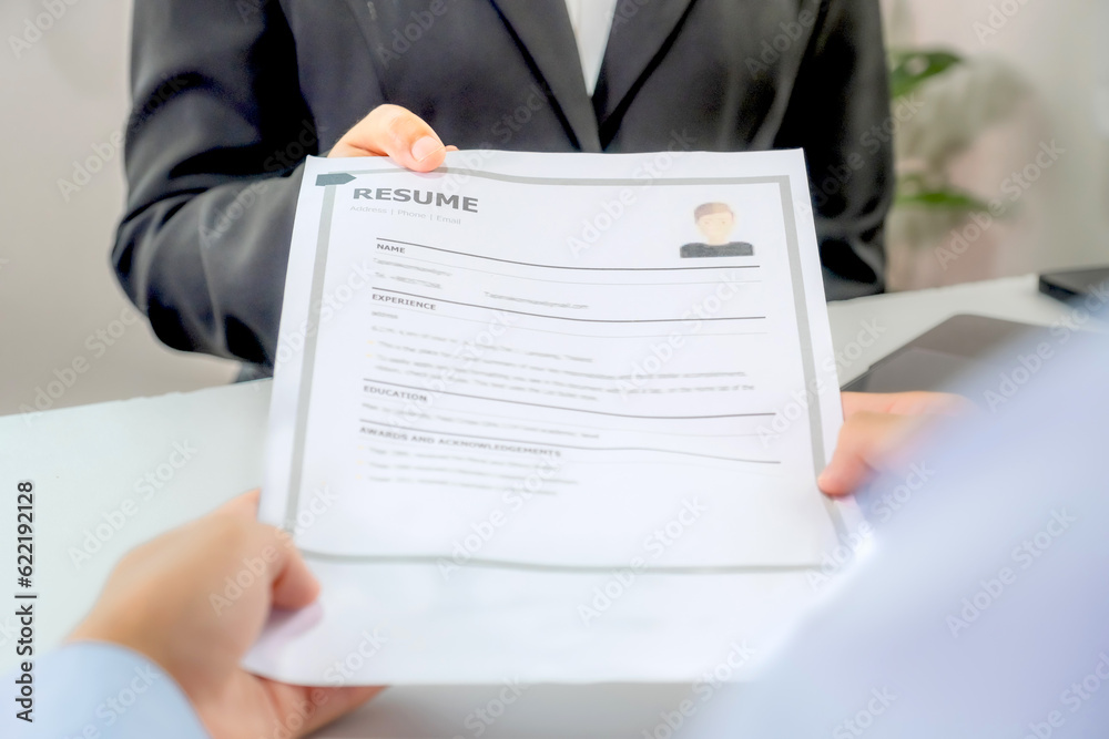 Office executives interviewing job applicants in the meeting room. employer conversation summary work employment