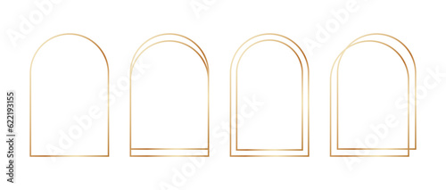 Golden geometric frames in art deco style. Luxury gold borders for for wedding invitation. Thin line oval arch set for invitation decoration. Vector illustration isolated on white background.