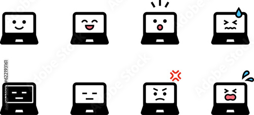 顔がついたノートパソコンの表情いろいろベクターアイコンセット
